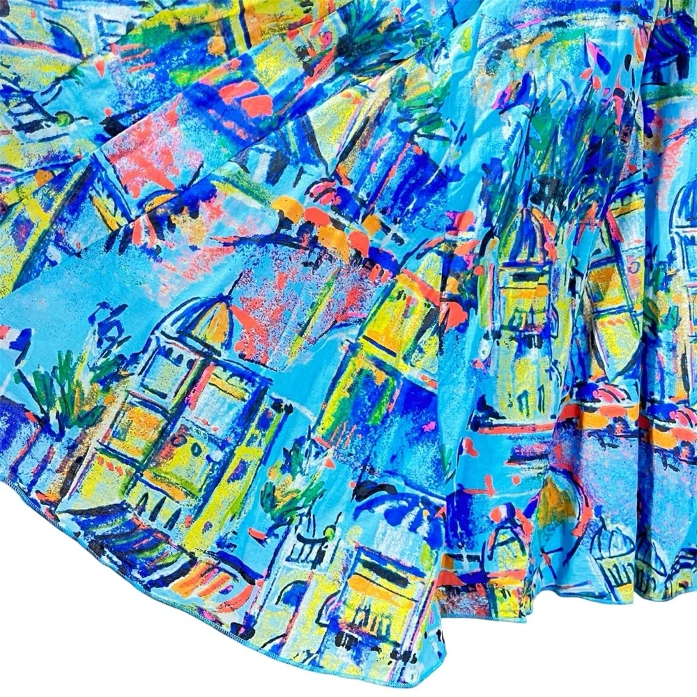 Lane Bryant Women’s Blue Paris Print A-Line Skirt 14/16 Plus Size Fit & Flare